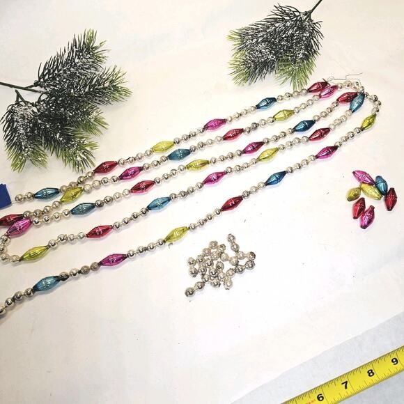 Vintage Christmas Tree Mercury Glass Bead Garland Double Indent Beads & Barrels - Picture 3 of 8